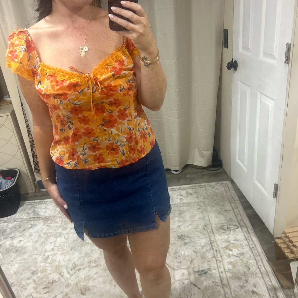 Astr Orange Floral Blouse